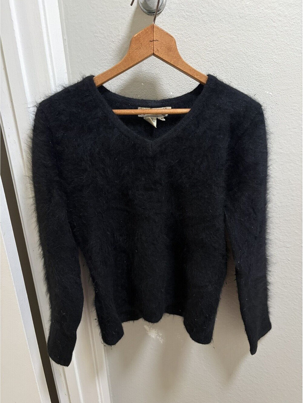 VTG Choice 23 Angora Blend Black Cropped Sweater Sz M Retro